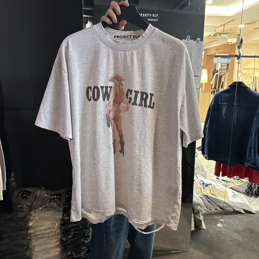 ELF-L韓國直郵女士新品人氣職業休閑時尚熱賣推薦26春夏T恤PROJECT ELF/ELF-LT恤圖色2灰白色