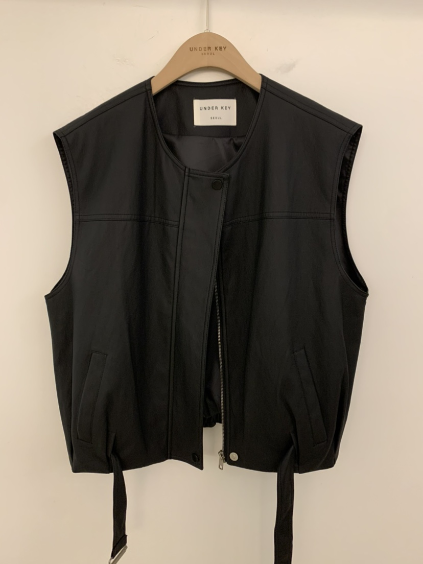 UNDER KEY韓國東大門代購女士新款人氣休閑時尚馬甲皮革UNDER KEY馬甲圖色2黑色