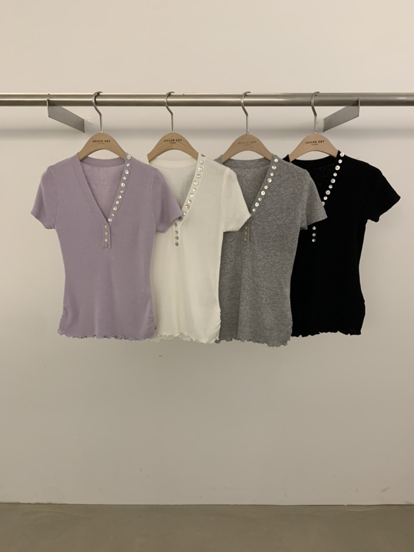 UNDER KEY韓國直郵女士新品熱賣人氣休閑推薦針織衫V領紐扣UNDER KEY針織衫