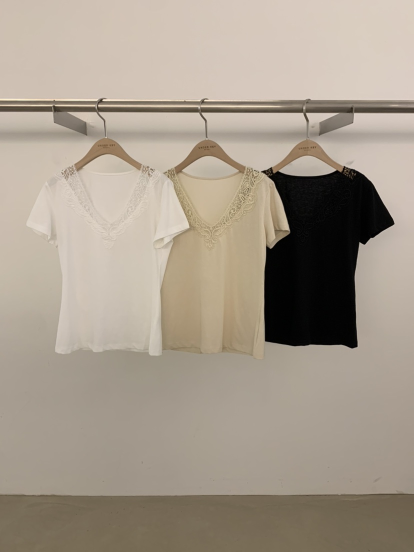 UNDER KEY韓國代購女士新款推薦人氣熱賣26春夏T恤蕾絲絲綢UNDER KEYT恤