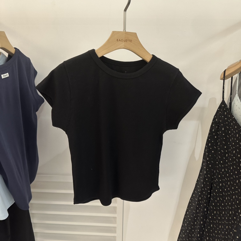 BAGUETTE-P韓國代購女裝新品人氣職業推薦時尚休閑26春夏T恤BAGUETTE-PT恤圖色6黑色