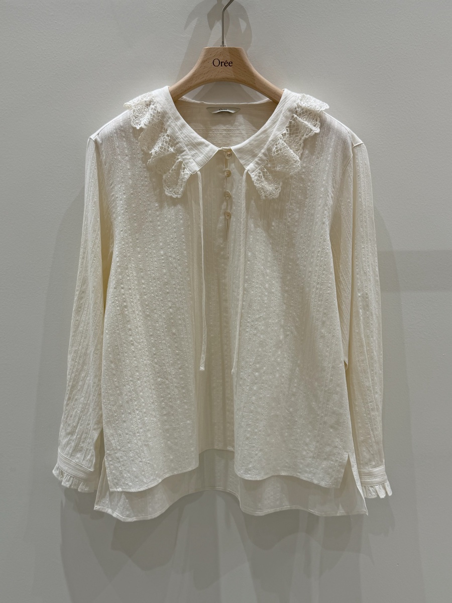 OREE韓國東大門代購女士新品職業推薦休閑熱賣襯衫蕾絲衫OREE襯衫/蕾絲衫圖色2奶油色