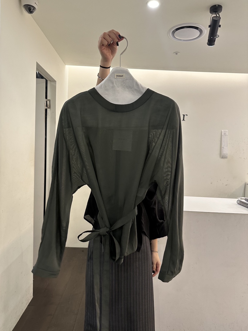 YOUR-P韓國代購女裝新款職業26春夏休閑襯衫蕾絲衫含腰帶YOUR-P襯衫/蕾絲衫圖色4墨綠