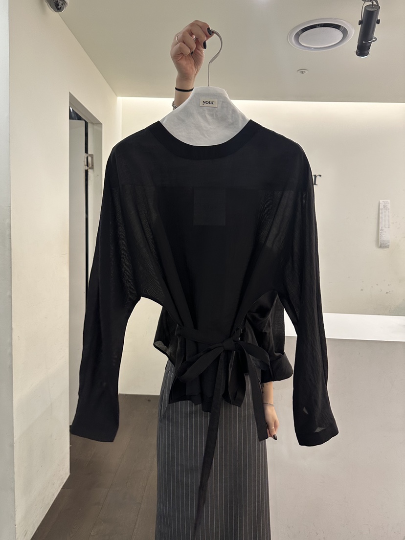 YOUR-P韓國代購女裝新款職業26春夏休閑襯衫蕾絲衫含腰帶YOUR-P襯衫/蕾絲衫圖色5黑色