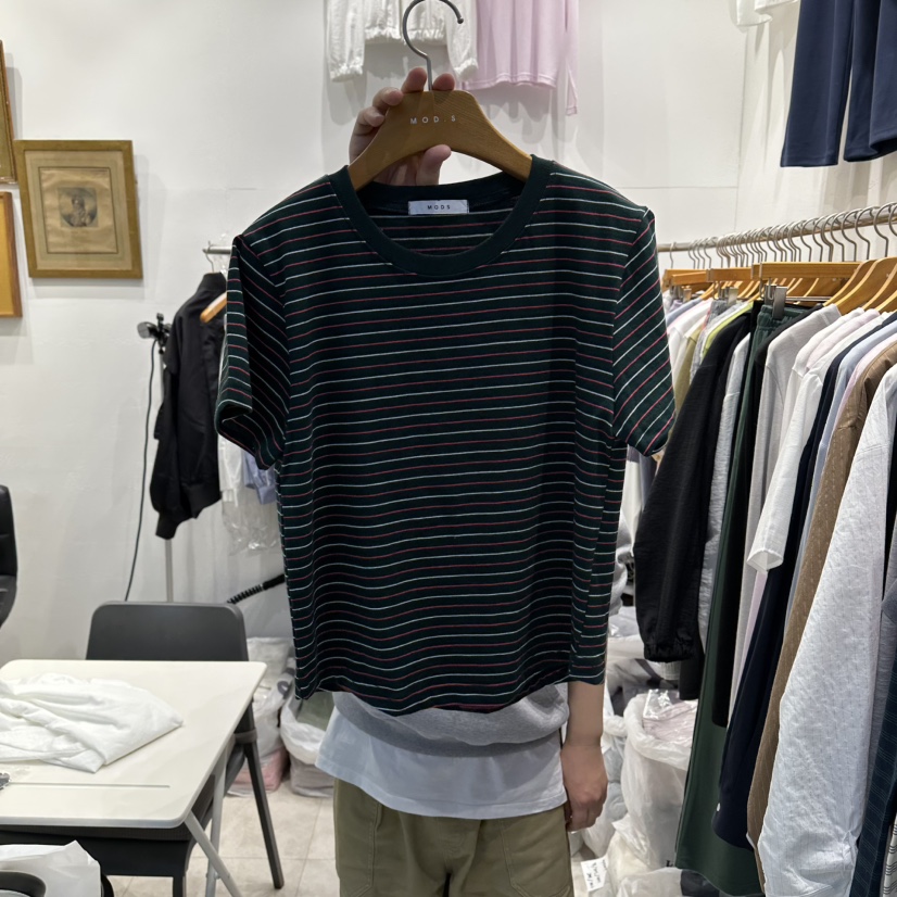 MODS-Q東大門實拍女士新款時尚熱賣26春夏休閑推薦T恤條紋MODS-QT恤圖色2