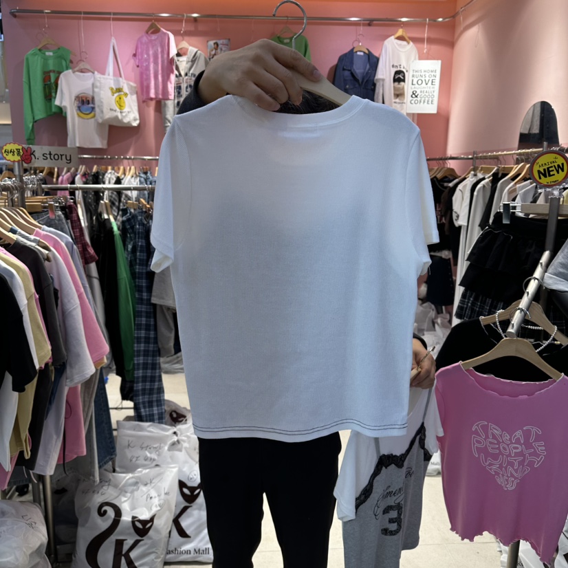 K STORY東大門實拍女士新款人氣休閑職業熱賣T恤假兩件蕾絲K STORYT恤