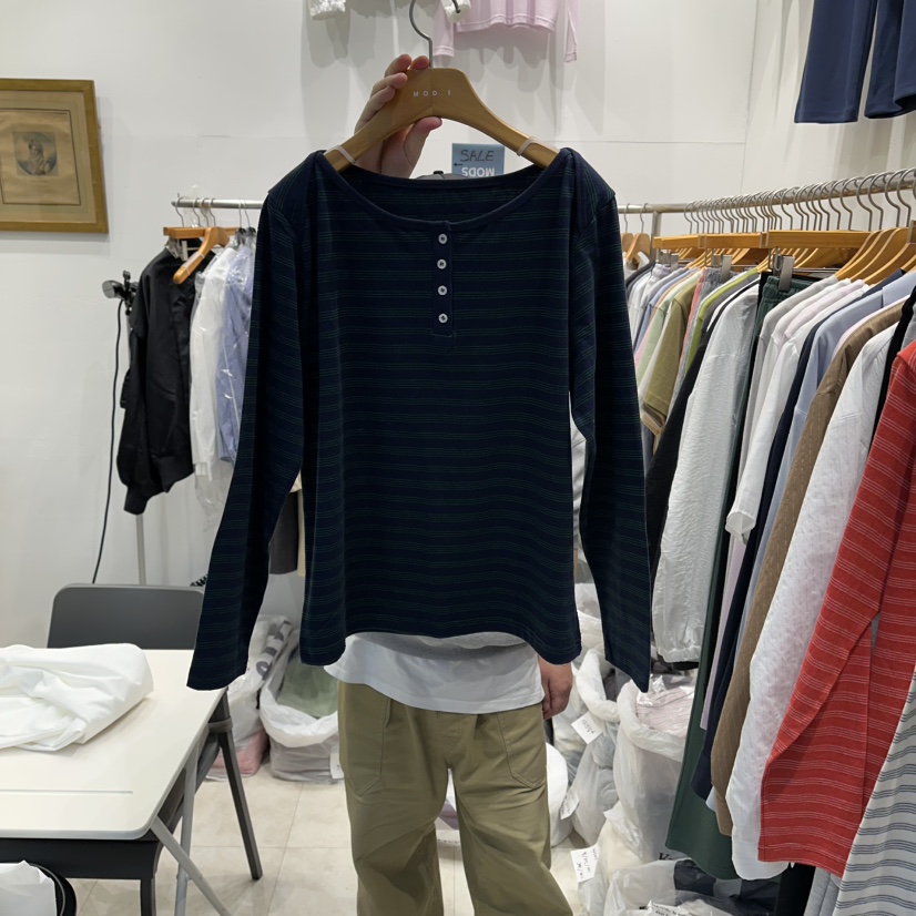MODS-Q東大門代購女裝新款真品推薦時尚休閑長袖T恤條紋MODS-Q長袖T恤圖色3