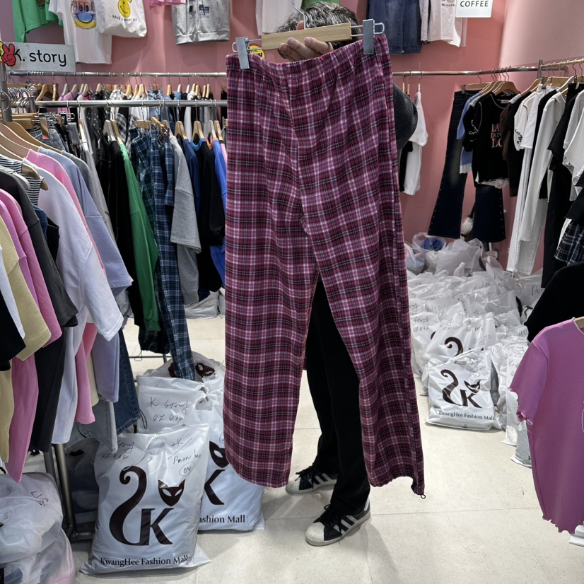 K STORY東大門直郵女士新款人氣休閑真品推薦休閑褲格子K STORY休閑褲