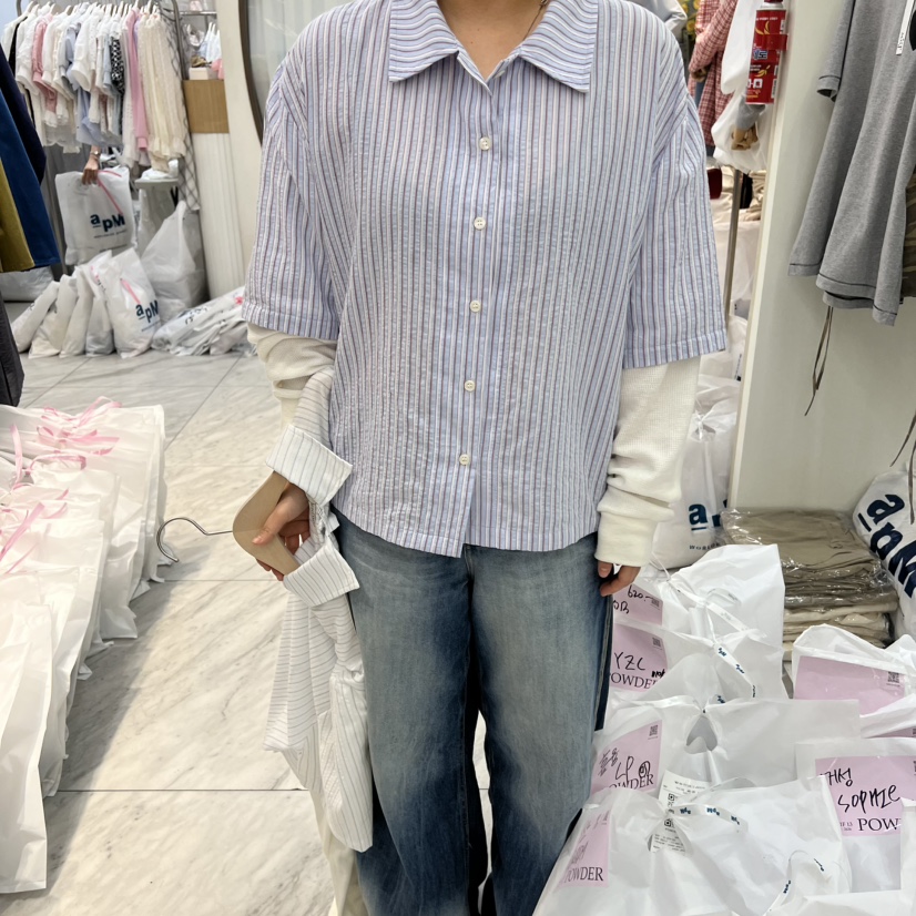 POWDER韓國直郵女士新款真品熱賣時尚人氣襯衫蕾絲衫華夫格POWDER襯衫/蕾絲衫圖色3