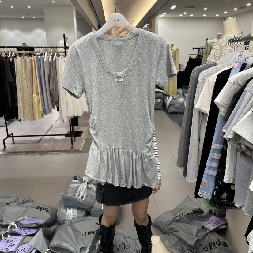 BENE韓國代購女裝新品推薦職業休閑人氣真品熱賣26春夏T恤褶皺BENET恤圖色2