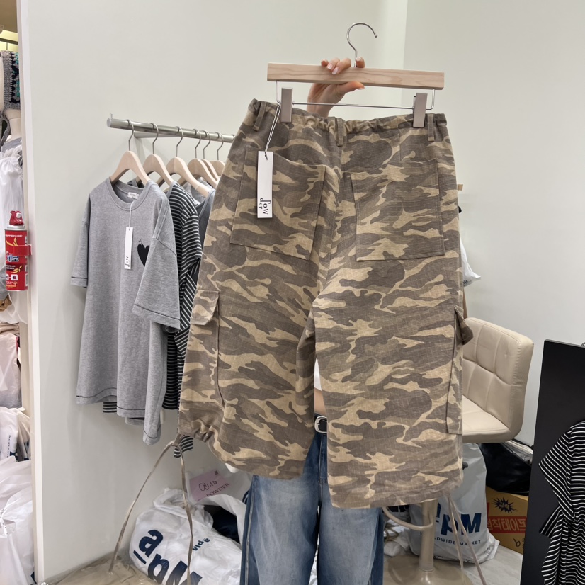 POWDER東大門直郵女士新款人氣時尚26春夏推薦休閑短褲迷彩POWDER短褲