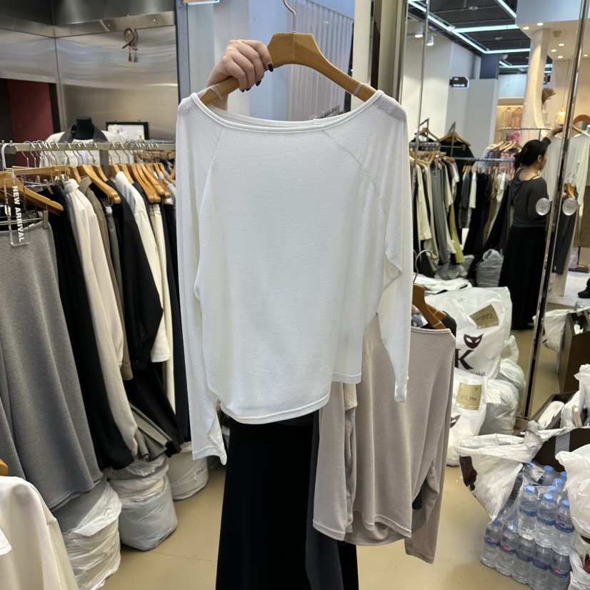 SANS東大門實拍女士新款人氣熱賣職業休閑長袖T恤不對稱露肩SANS長袖T恤圖色1