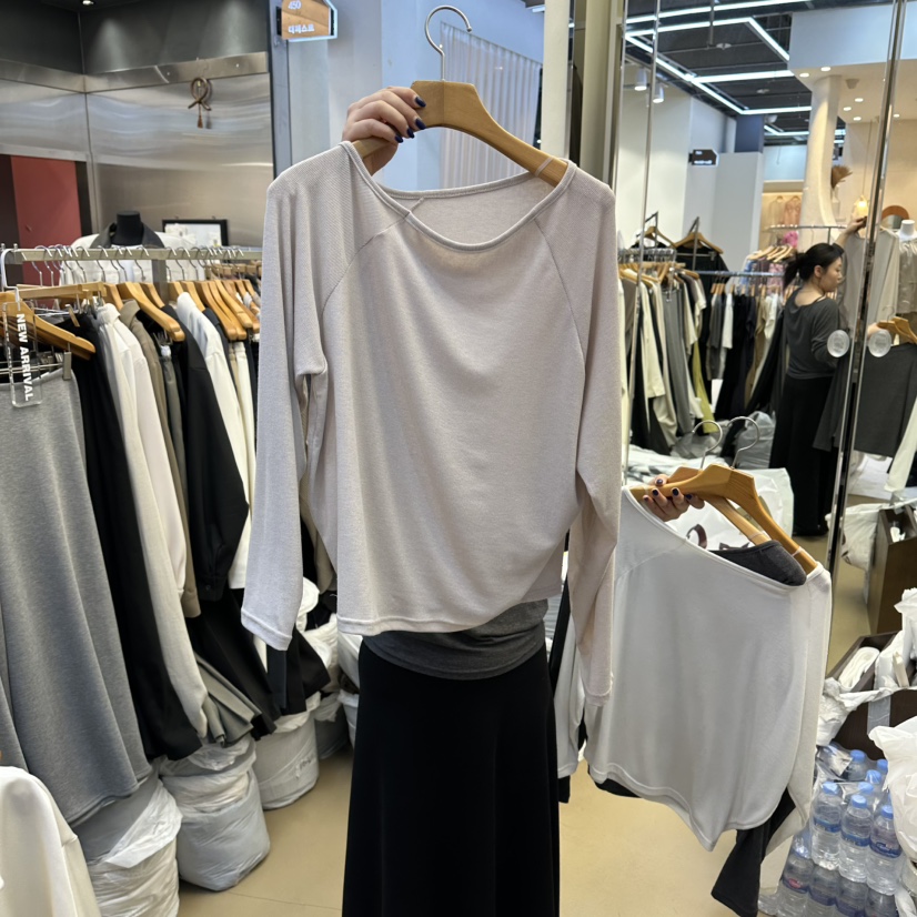 SANS東大門實拍女士新款人氣熱賣職業休閑長袖T恤不對稱露肩SANS長袖T恤圖色3