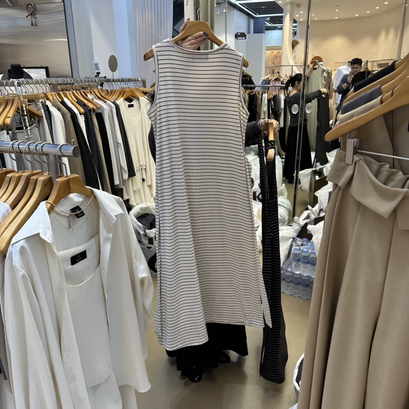 SANS東大門直郵女裝新款熱賣休閑時尚推薦連衣裙腰帶條紋SANS連衣裙