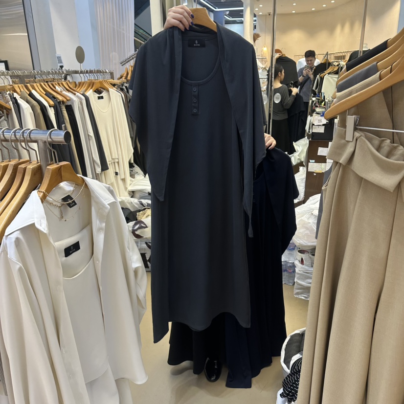 SANS東大門實拍女裝新品真品時尚熱賣休閑職業連衣裙披肩SANS連衣裙圖色2藏藍色