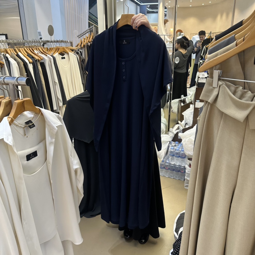 SANS東大門實拍女裝新品真品時尚熱賣休閑職業連衣裙披肩SANS連衣裙圖色3深藍色