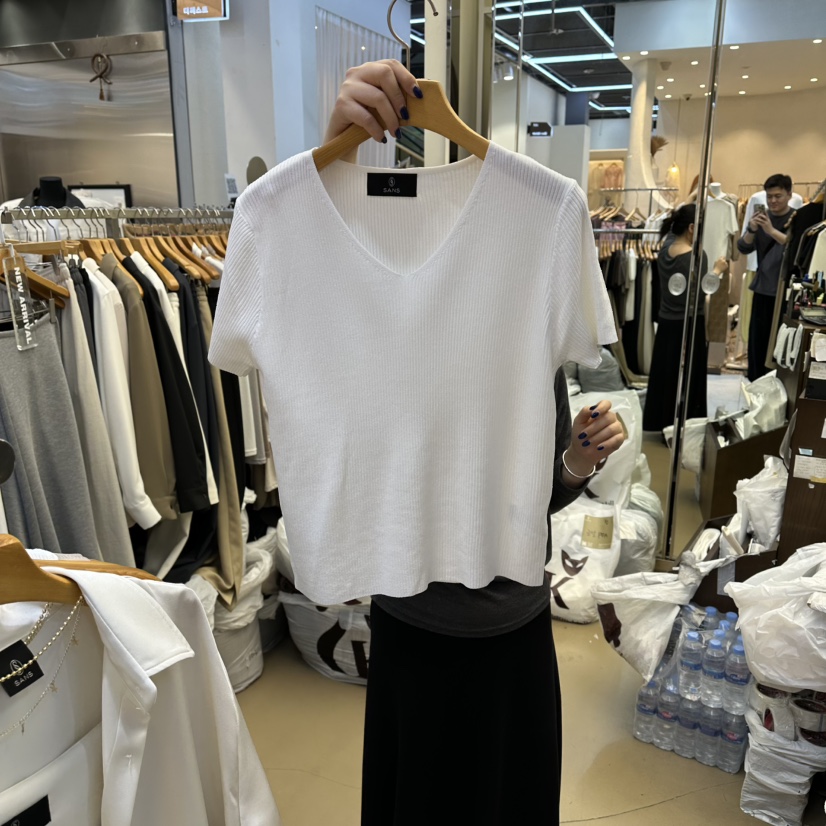 SANS東大門代購女裝新款人氣熱賣26春夏推薦針織衫V領羅紋SANS針織衫圖色1