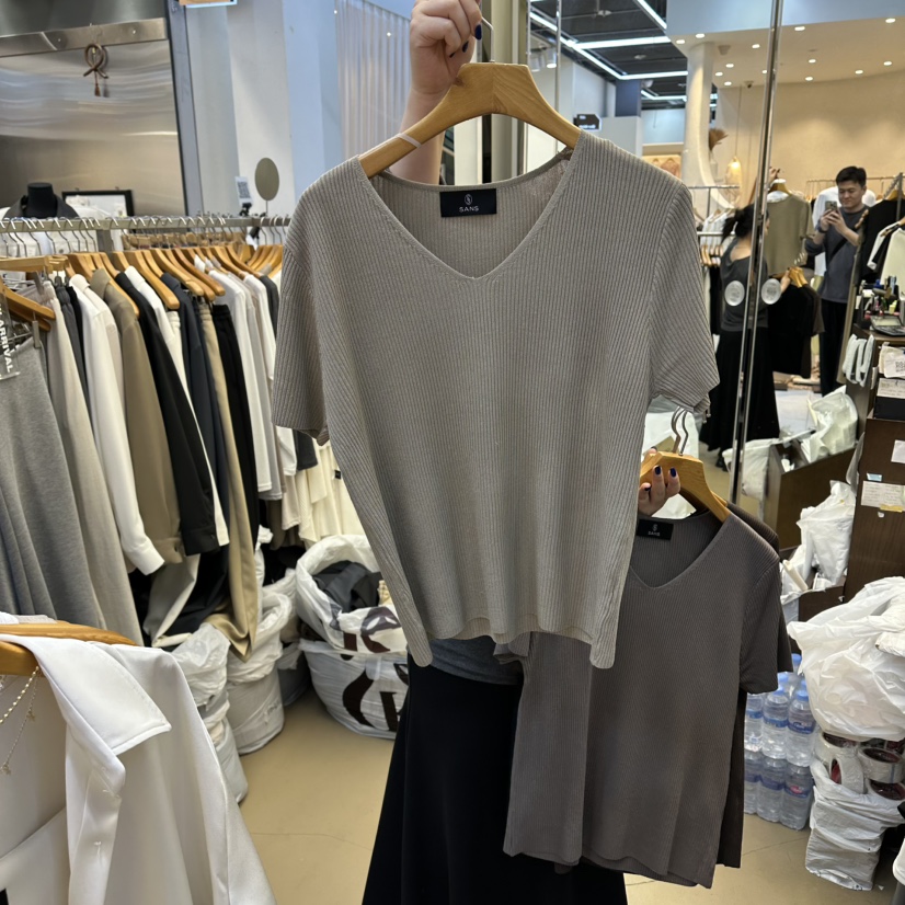 SANS東大門代購女裝新款人氣熱賣26春夏推薦針織衫V領羅紋SANS針織衫圖色2
