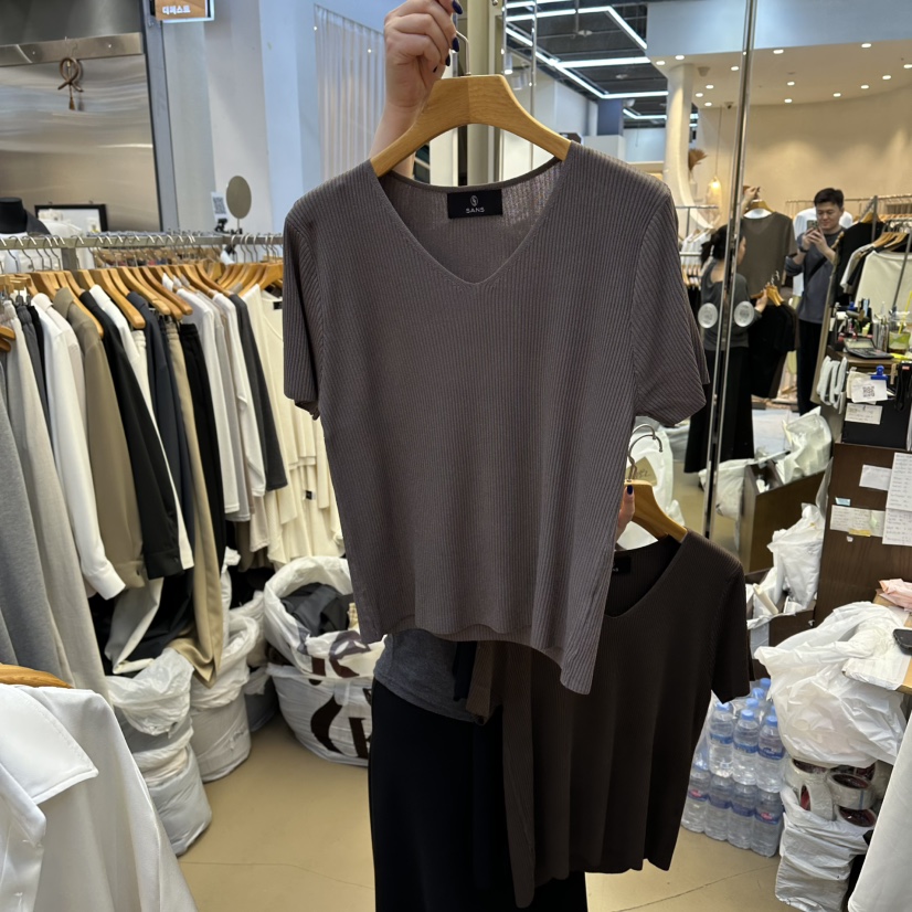 SANS東大門代購女裝新款人氣熱賣26春夏推薦針織衫V領羅紋SANS針織衫圖色3墨色