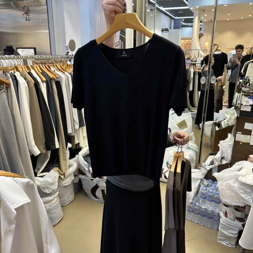 SANS東大門代購女裝新款人氣熱賣26春夏推薦針織衫V領羅紋SANS針織衫圖色5黑色