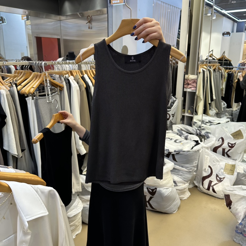 SANS東大門實拍女裝新品26春夏熱賣人氣推薦吊帶背心羅紋SANS吊帶/背心圖色6墨色