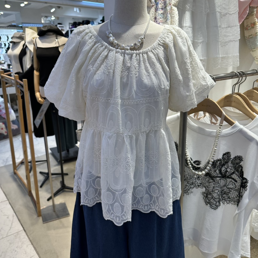 BELITA韓國代購女士新品休閑職業26春夏時尚襯衫蕾絲衫露肩BELITA襯衫/蕾絲衫圖色1
