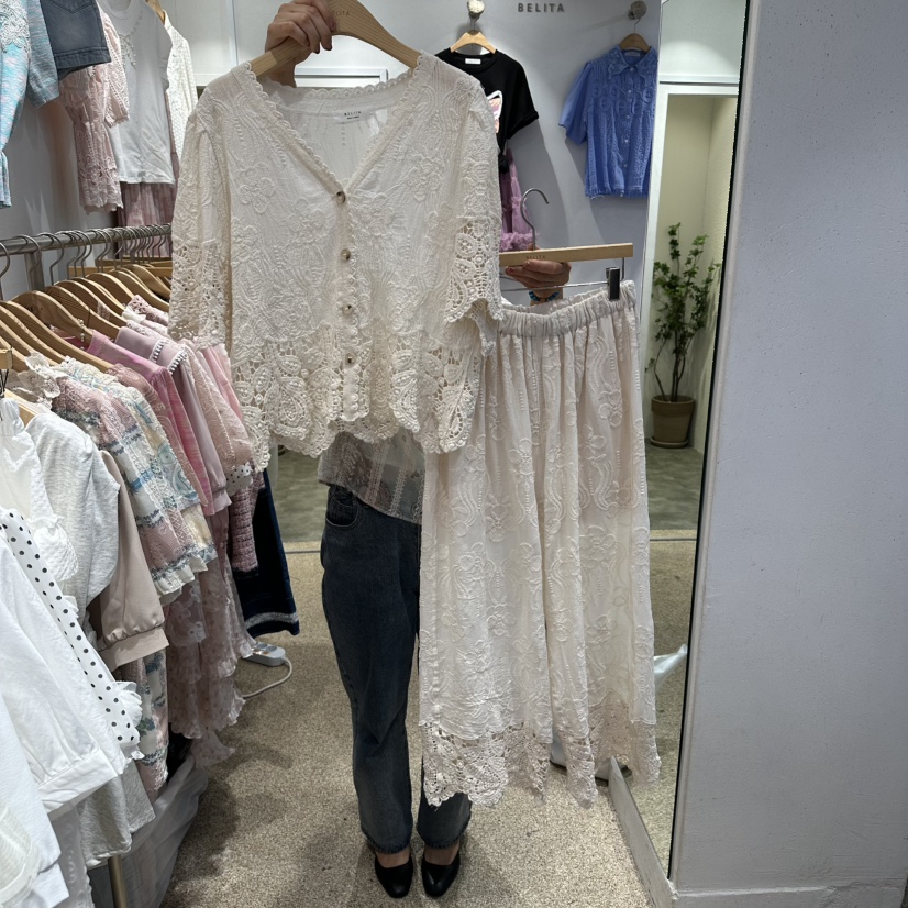 BELITA韓國直郵女士新款時尚職業休閑人氣套裝兩件套蕾絲BELITA套裝圖色1