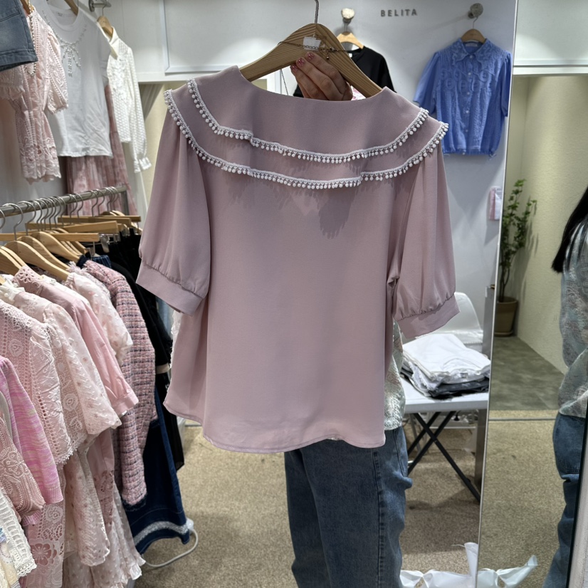 BELITA韓國東大門代購女士新款26春夏人氣襯衫蕾絲衫雙層BELITA襯衫/蕾絲衫