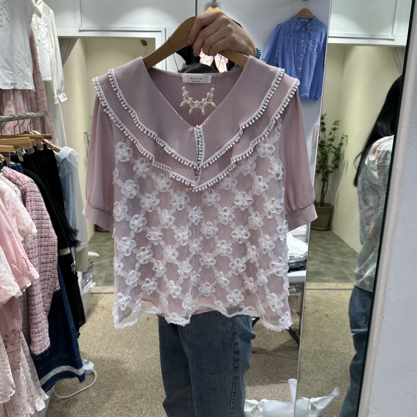 BELITA韓國東大門代購女士新款26春夏人氣襯衫蕾絲衫雙層BELITA襯衫/蕾絲衫圖色2