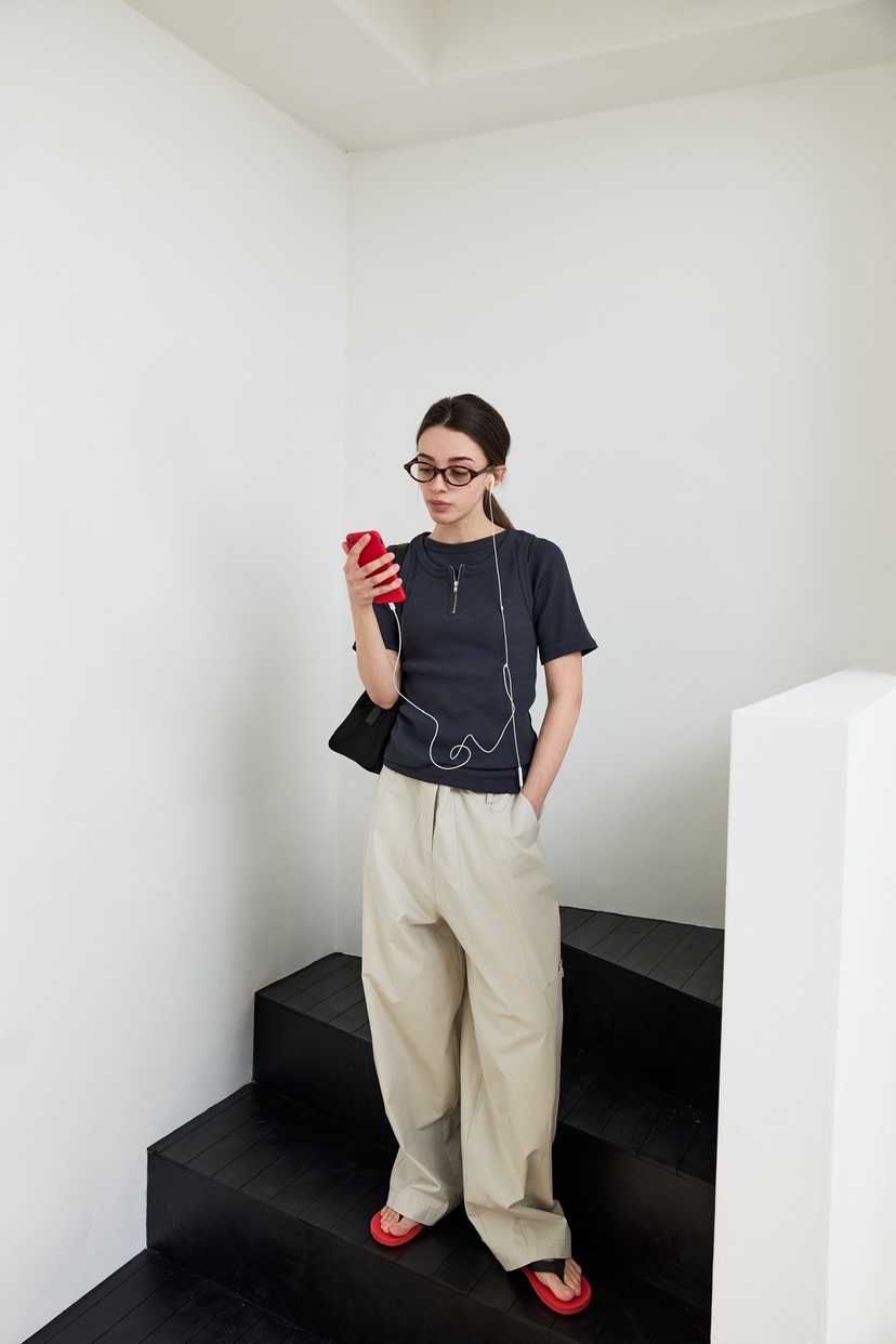 ME MO韓國直郵女裝新品推薦26春夏時尚套裝套裝海軍羅紋ME MO套裝