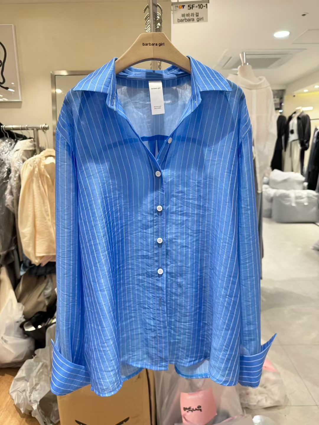 BARBARA GIRL韓國東大門直郵女士新款26春夏襯衫蕾絲衫天絲條紋BARBARA GIRL襯衫/蕾絲衫圖色5
