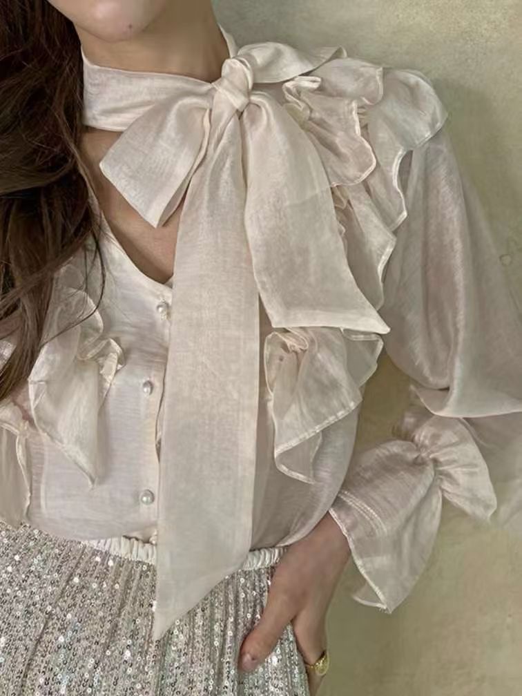 BARBARA GIRL韓國直郵實拍女裝新款熱賣襯衫蕾絲衫荷葉邊透明BARBARA GIRL襯衫/蕾絲衫