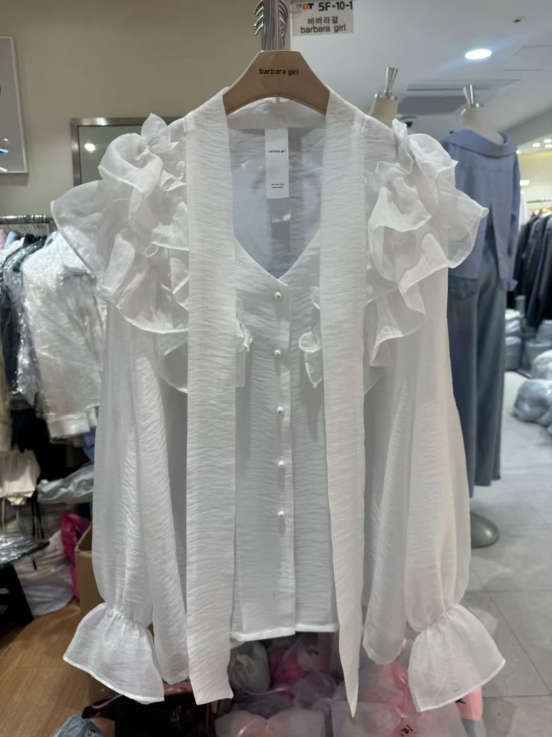 BARBARA GIRL韓國直郵實拍女裝新款熱賣襯衫蕾絲衫荷葉邊透明BARBARA GIRL襯衫/蕾絲衫圖色1