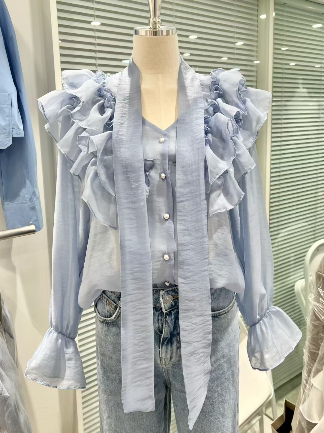 BARBARA GIRL韓國直郵實拍女裝新款熱賣襯衫蕾絲衫荷葉邊透明BARBARA GIRL襯衫/蕾絲衫圖色2