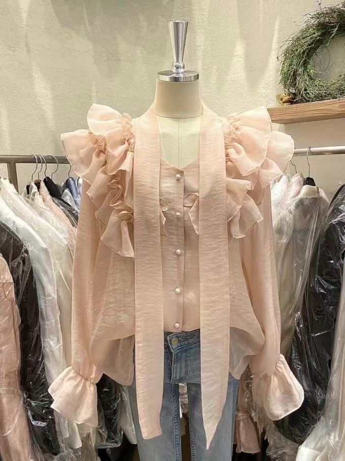 BARBARA GIRL韓國直郵實拍女裝新款熱賣襯衫蕾絲衫荷葉邊透明BARBARA GIRL襯衫/蕾絲衫圖色4