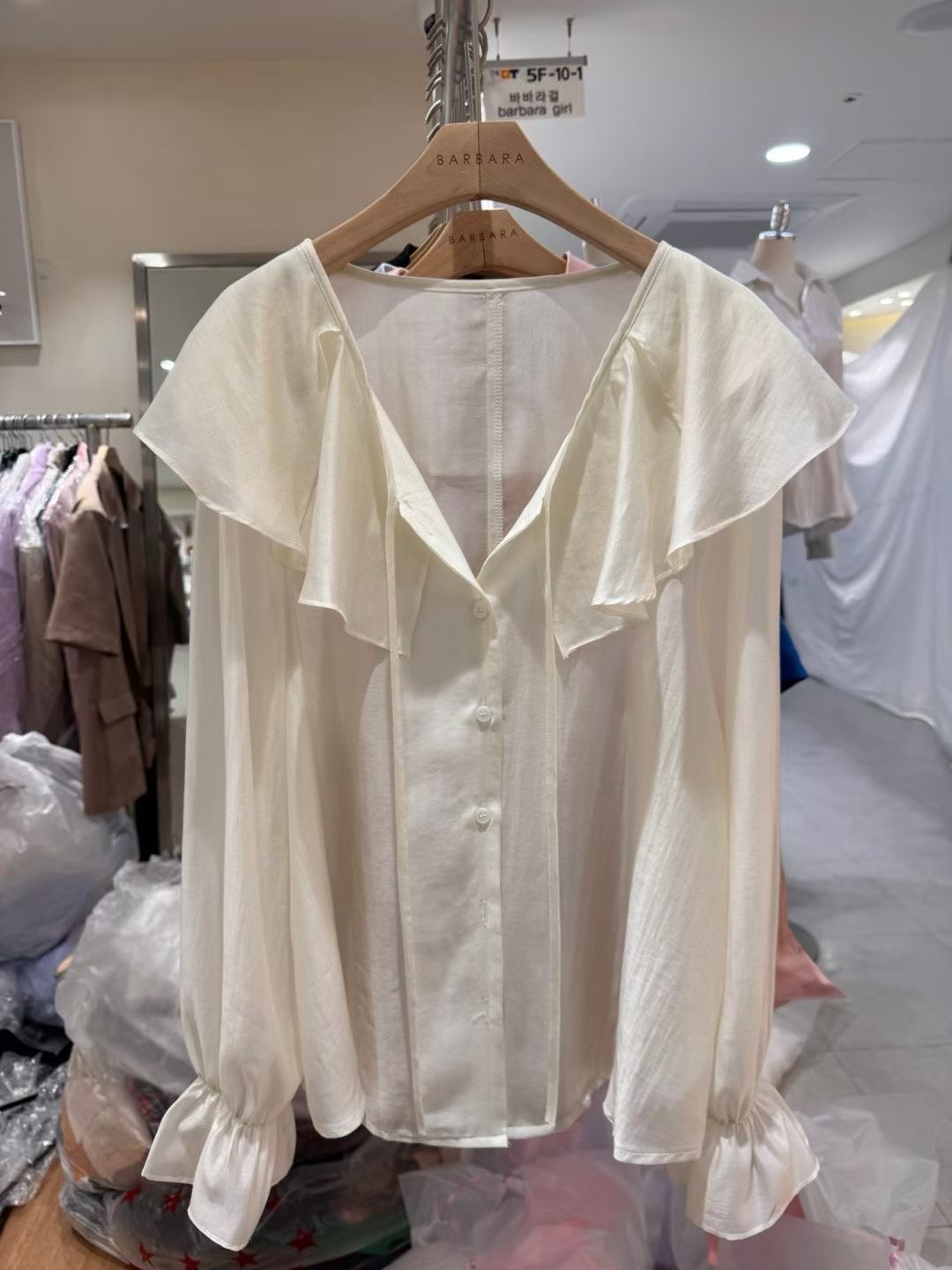 BARBARA GIRL韓國代購女士新款時尚襯衫蕾絲衫荷葉邊天絲BARBARA GIRL襯衫/蕾絲衫圖色3