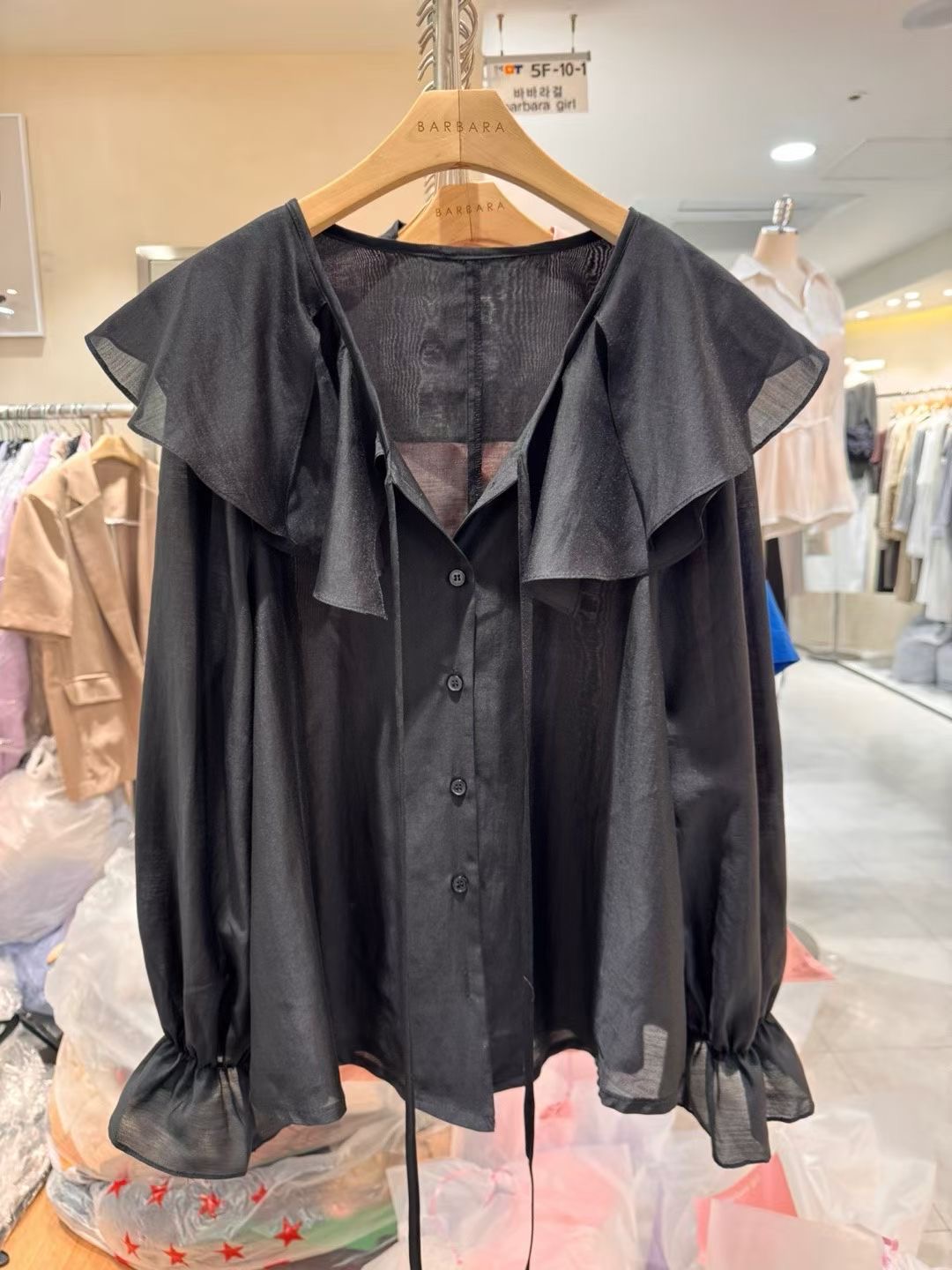 BARBARA GIRL韓國代購女士新款時尚襯衫蕾絲衫荷葉邊天絲BARBARA GIRL襯衫/蕾絲衫圖色4