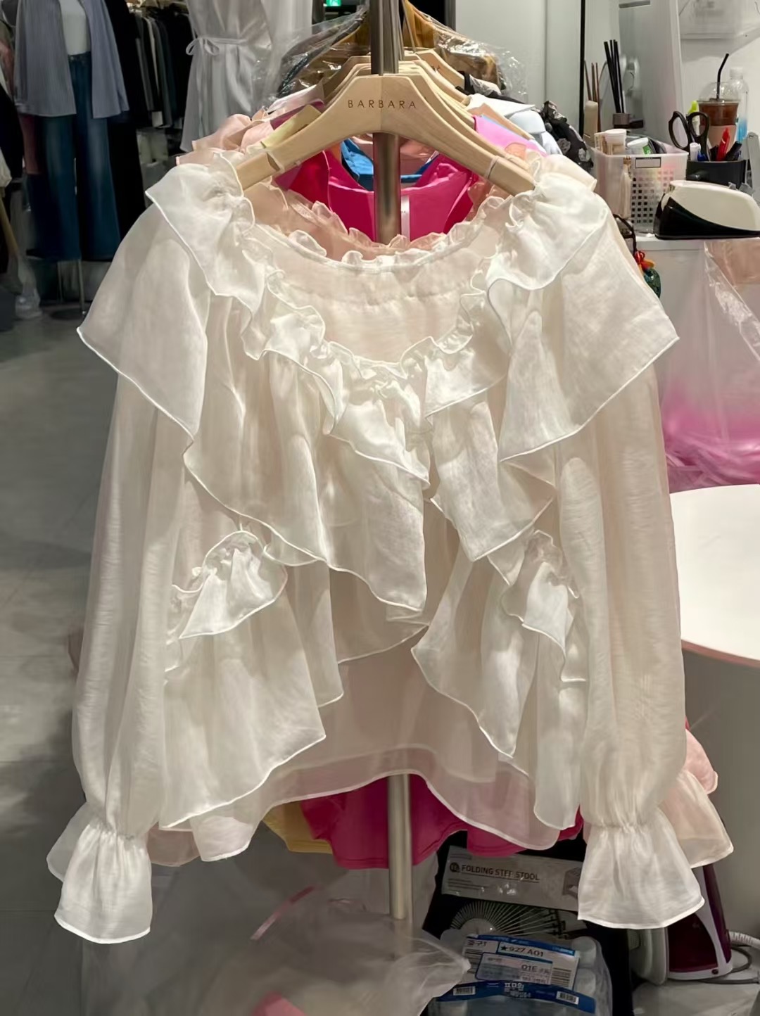 BARBARA GIRL韓國直郵女裝新品休閑襯衫蕾絲衫荷葉邊透視褶皺BARBARA GIRL襯衫/蕾絲衫圖色1