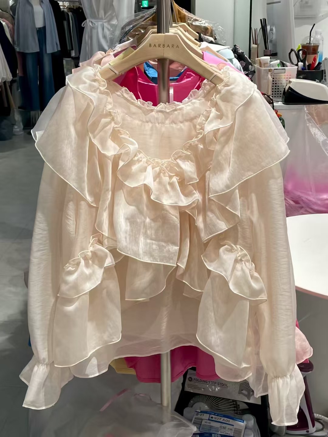 BARBARA GIRL韓國直郵女裝新品休閑襯衫蕾絲衫荷葉邊透視褶皺BARBARA GIRL襯衫/蕾絲衫圖色2