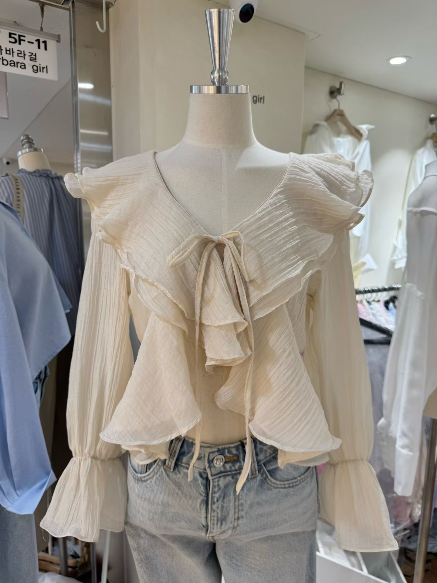 BARBARA GIRL韓國代購女士新款時尚襯衫蕾絲衫荷葉邊天絲開衫BARBARA GIRL襯衫/蕾絲衫圖色1