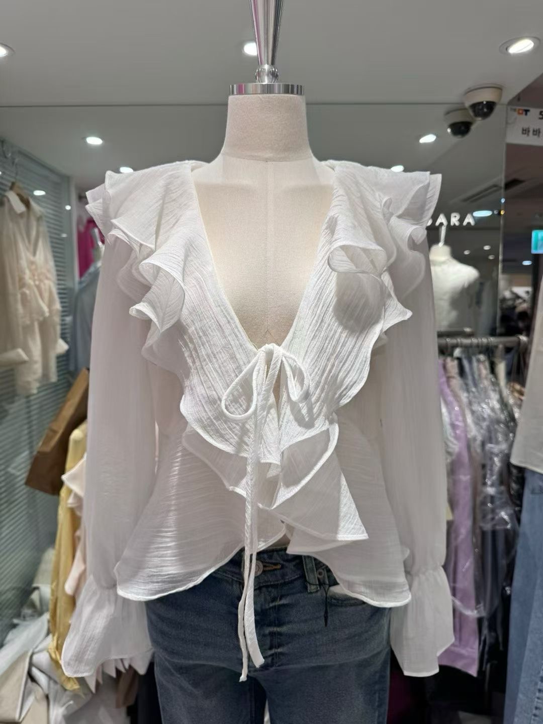 BARBARA GIRL韓國代購女士新款時尚襯衫蕾絲衫荷葉邊天絲開衫BARBARA GIRL襯衫/蕾絲衫圖色2