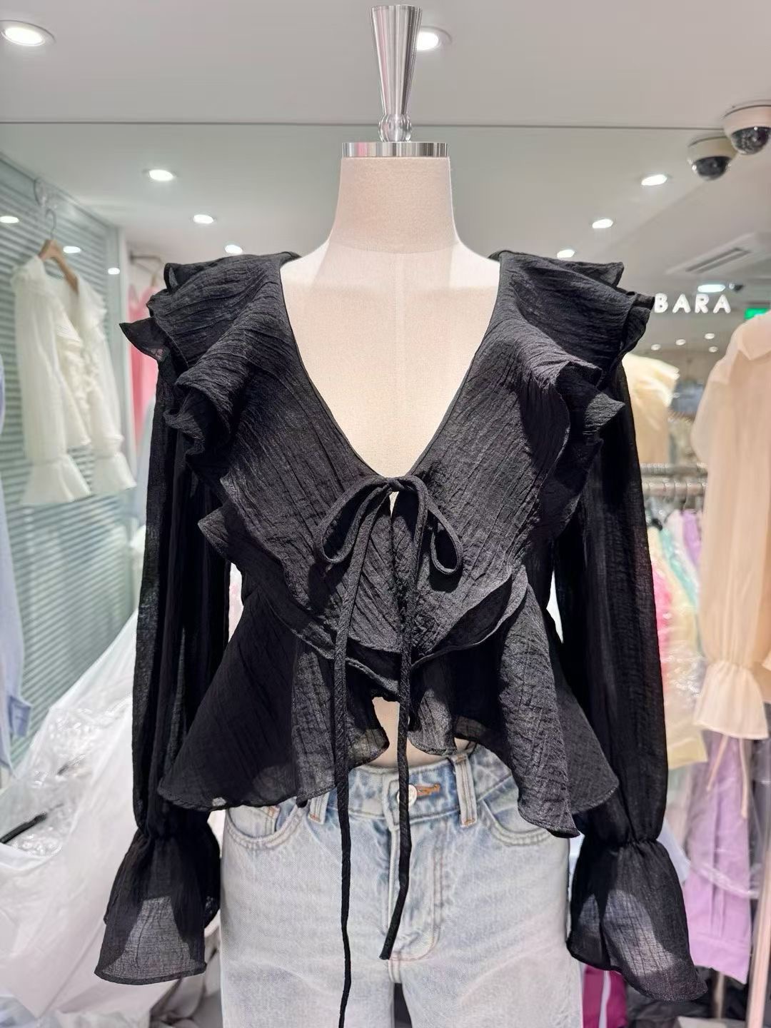 BARBARA GIRL韓國代購女士新款時尚襯衫蕾絲衫荷葉邊天絲開衫BARBARA GIRL襯衫/蕾絲衫圖色3