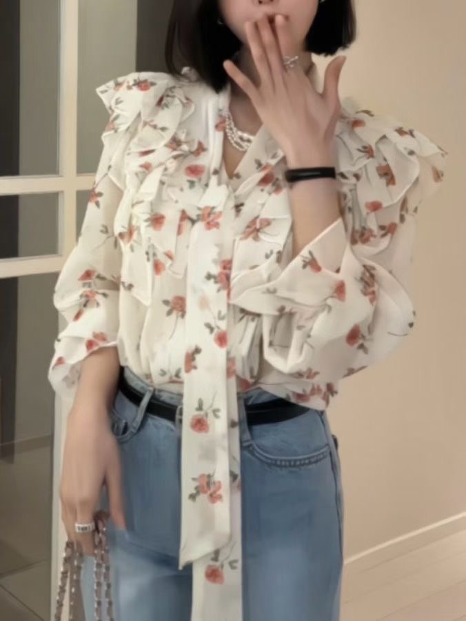 BARBARA GIRL韓國東大門直郵女裝新款26春夏襯衫蕾絲衫荷葉邊雙層BARBARA GIRL襯衫/蕾絲衫