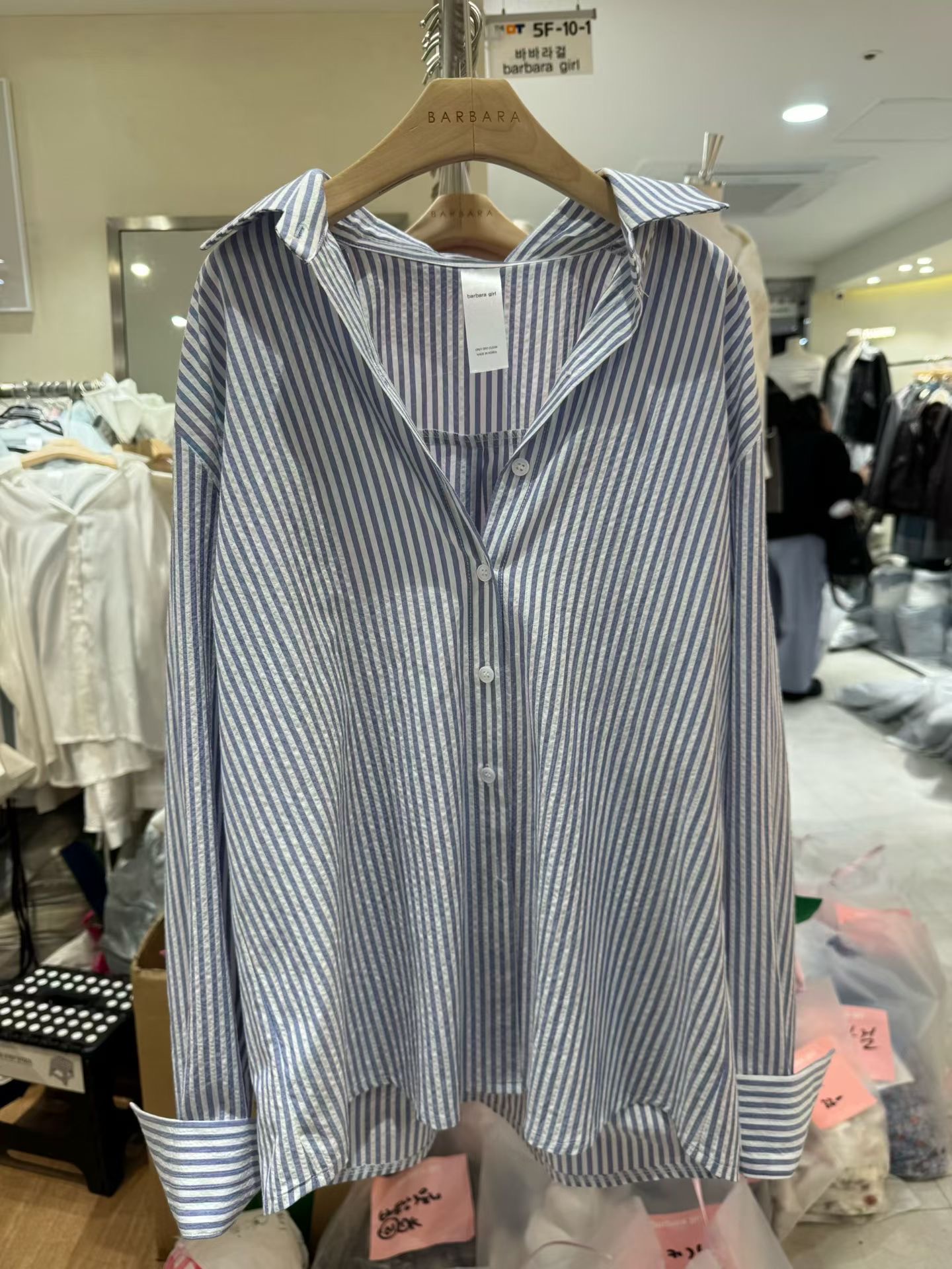 BARBARA GIRL韓國直郵女士新款時尚人氣休閑襯衫蕾絲衫條紋BARBARA GIRL襯衫/蕾絲衫圖色1