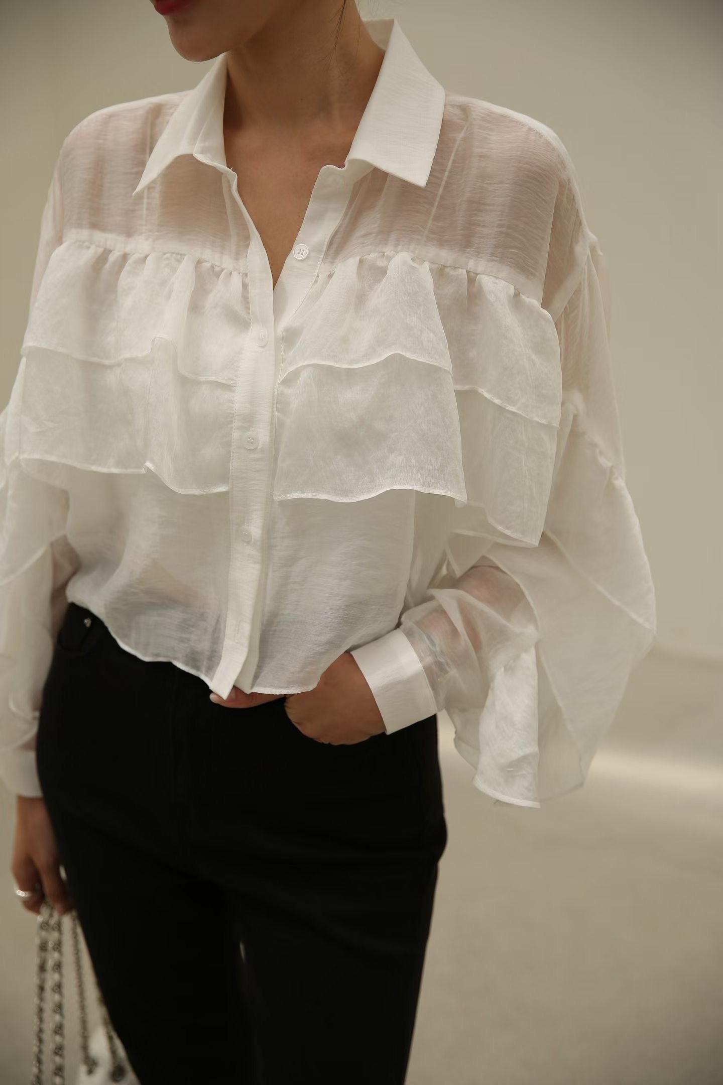 BARBARA GIRL韓國東大門代購女士新品推薦襯衫蕾絲衫荷葉邊BARBARA GIRL襯衫/蕾絲衫