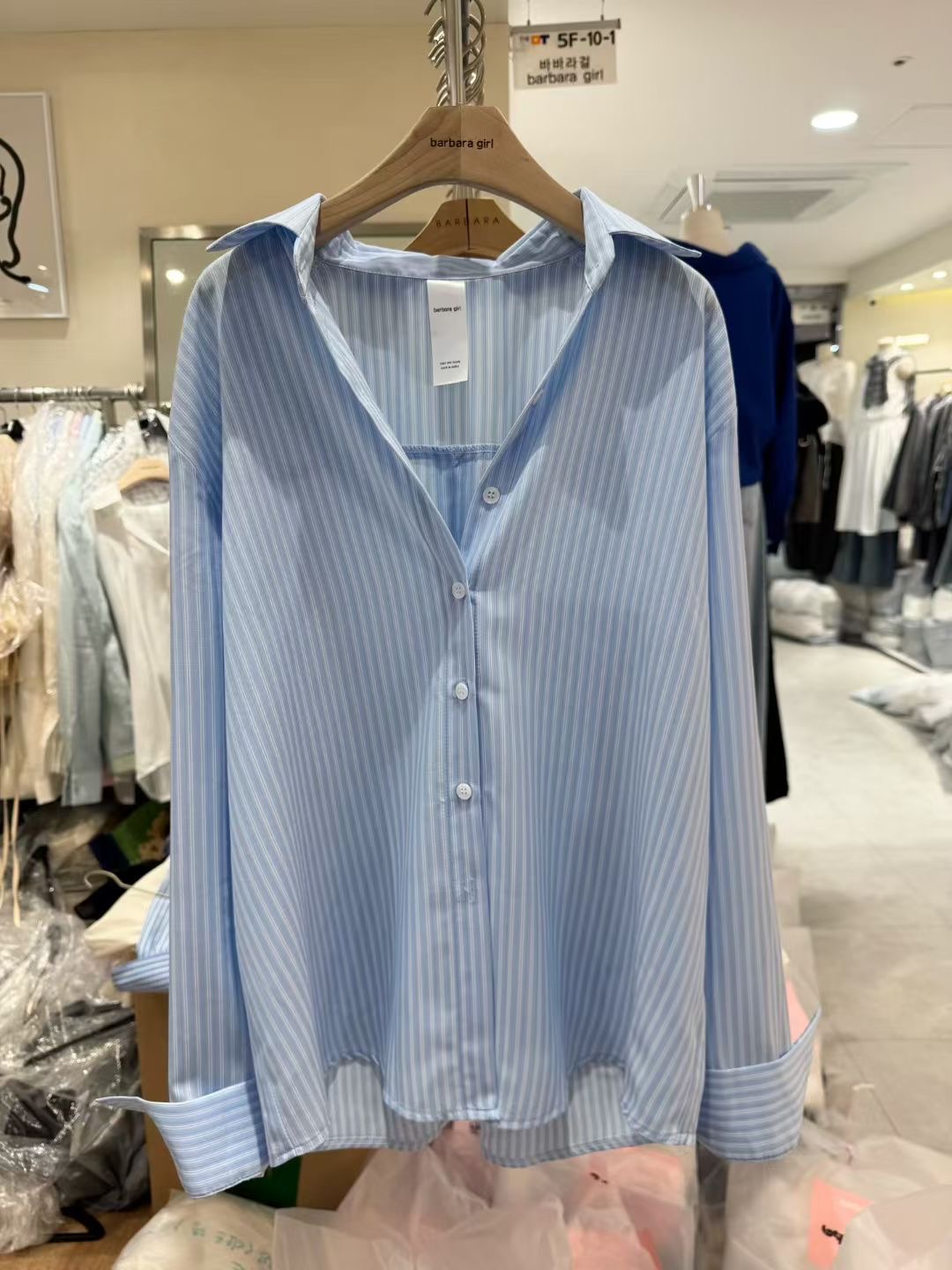 BARBARA GIRL韓國直郵女士新品人氣熱賣時尚襯衫蕾絲衫條紋BARBARA GIRL襯衫/蕾絲衫圖色2