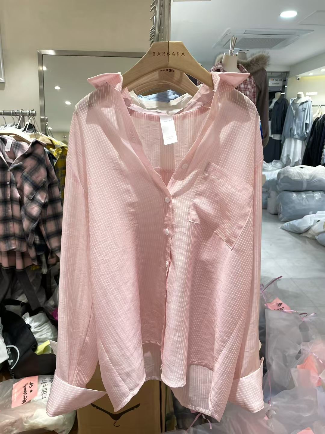 BARBARA GIRL韓國直郵實拍女士新款休閑襯衫蕾絲衫天絲條紋BARBARA GIRL襯衫/蕾絲衫圖色1