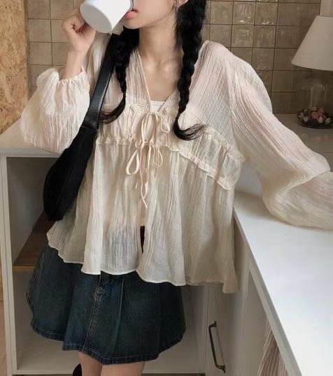 BARBARA GIRL韓國直郵女士新品時尚襯衫蕾絲衫荷葉邊天絲BARBARA GIRL襯衫/蕾絲衫