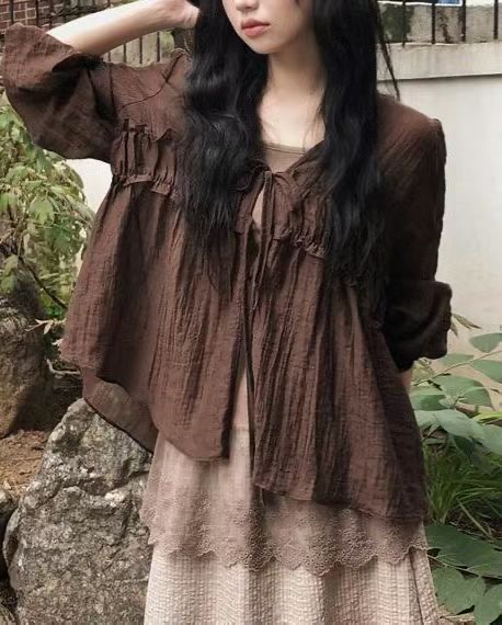 BARBARA GIRL韓國直郵女士新品時尚襯衫蕾絲衫荷葉邊天絲BARBARA GIRL襯衫/蕾絲衫