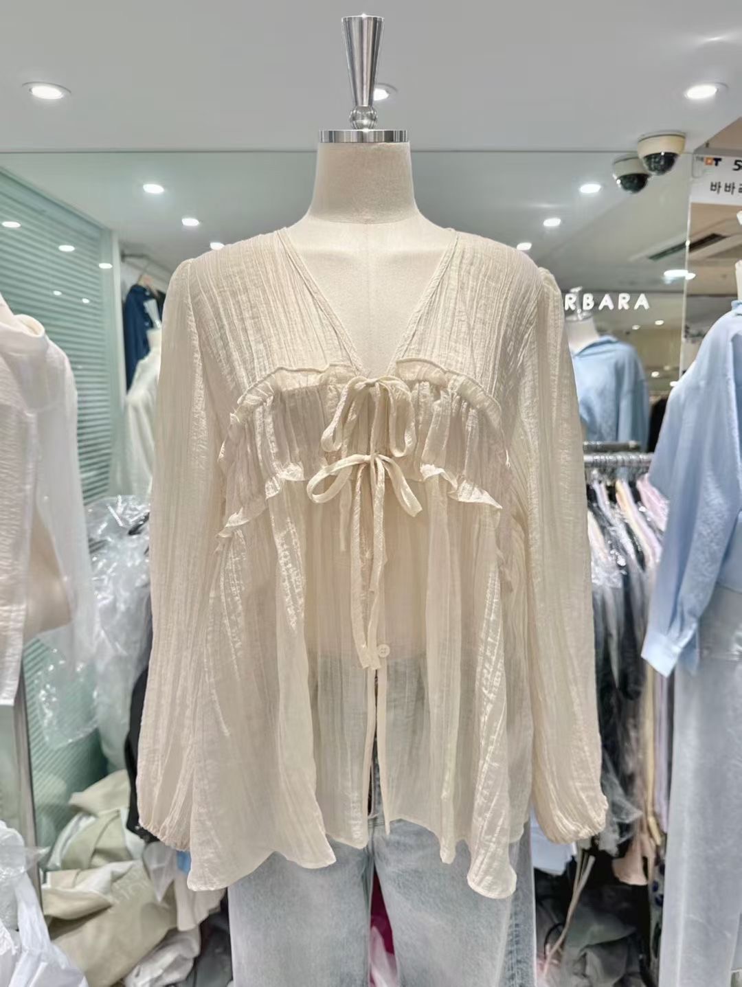 BARBARA GIRL韓國直郵女士新品時尚襯衫蕾絲衫荷葉邊天絲BARBARA GIRL襯衫/蕾絲衫圖色1